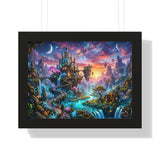 Ethereal Celestial Castle Fantasy Art Print | Dreamy Whimsical Landscape Poster | Vibrant Magical Realm Wall Decor