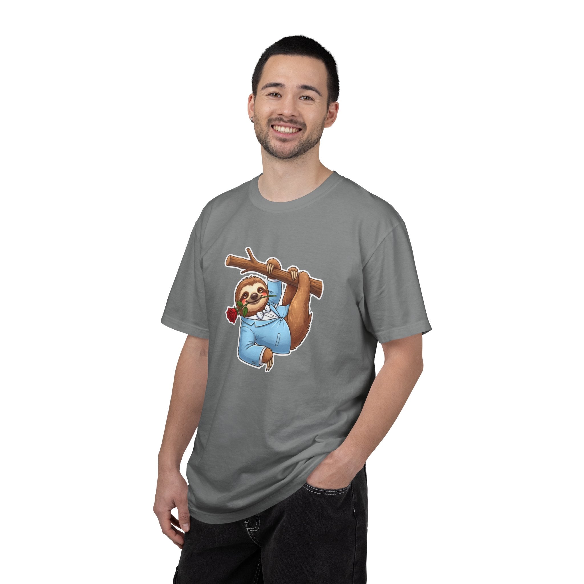 Sloth with Rose on Branch T-shirt | Cute Relaxed Animal Tee