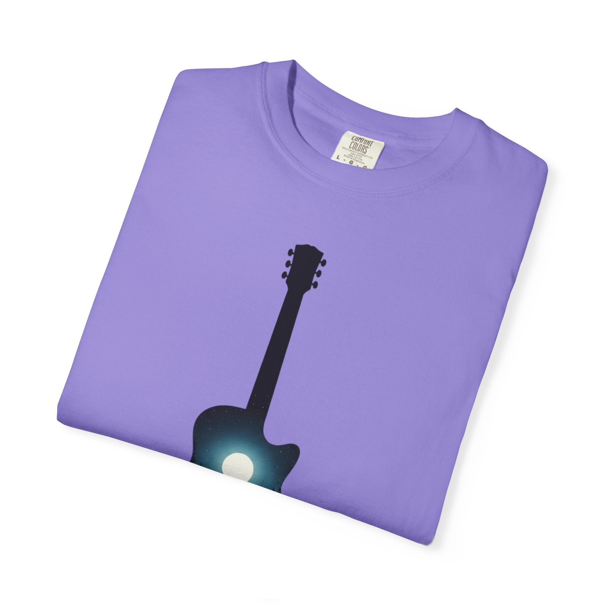 Moonlit Acoustic Guitar T-Shirt | Night Sky Guitar Silhouette
