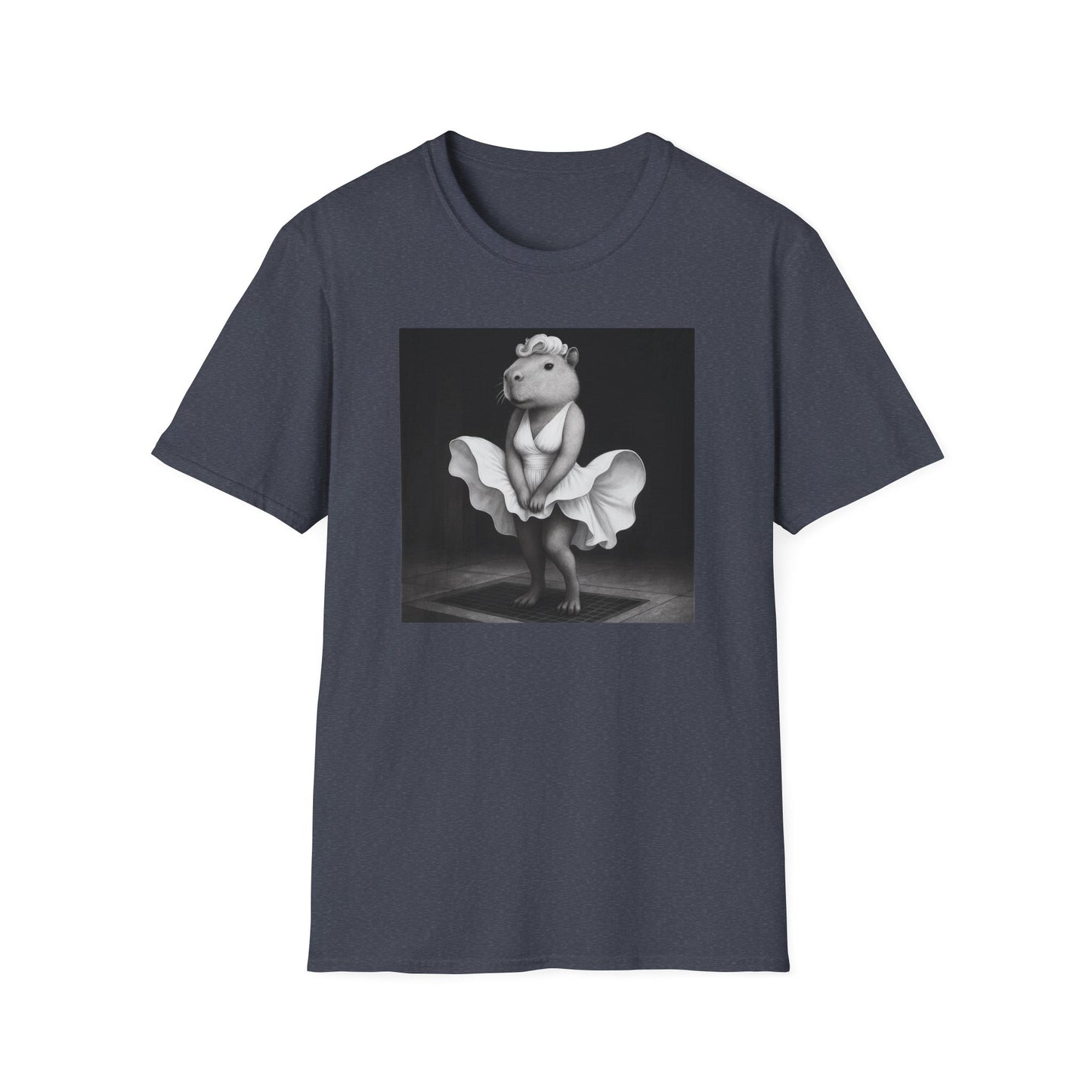 Capybara Blonde. Dress Pose T-Shirt | Retro Black & White Illustration