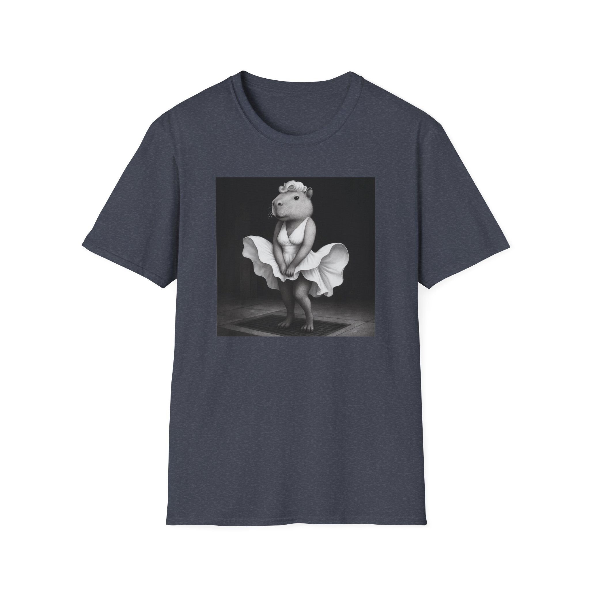 Capybara Blonde. Dress Pose T-Shirt | Retro Black & White Illustration
