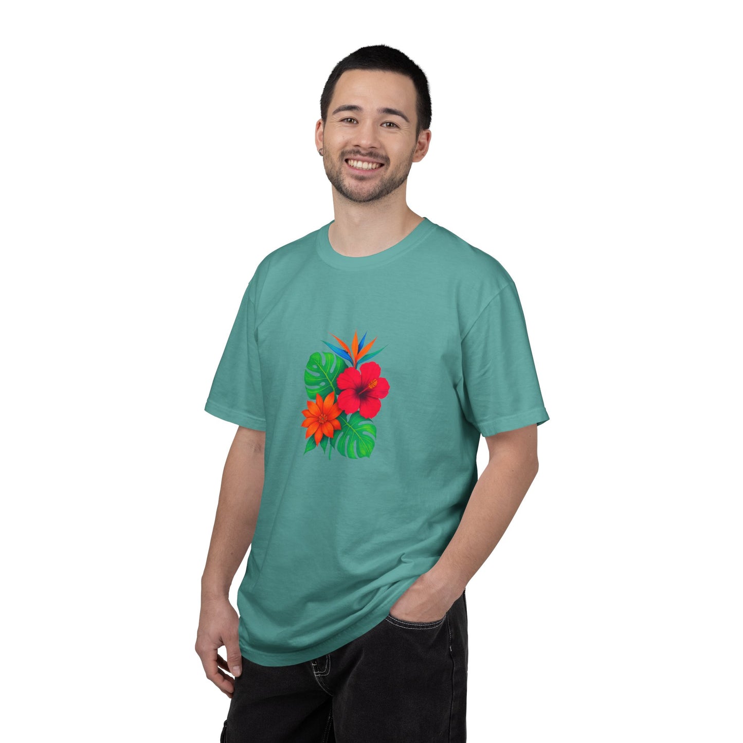Tropical Hibiscus Floral Tee | Monstera Leaves, Bird of Paradise