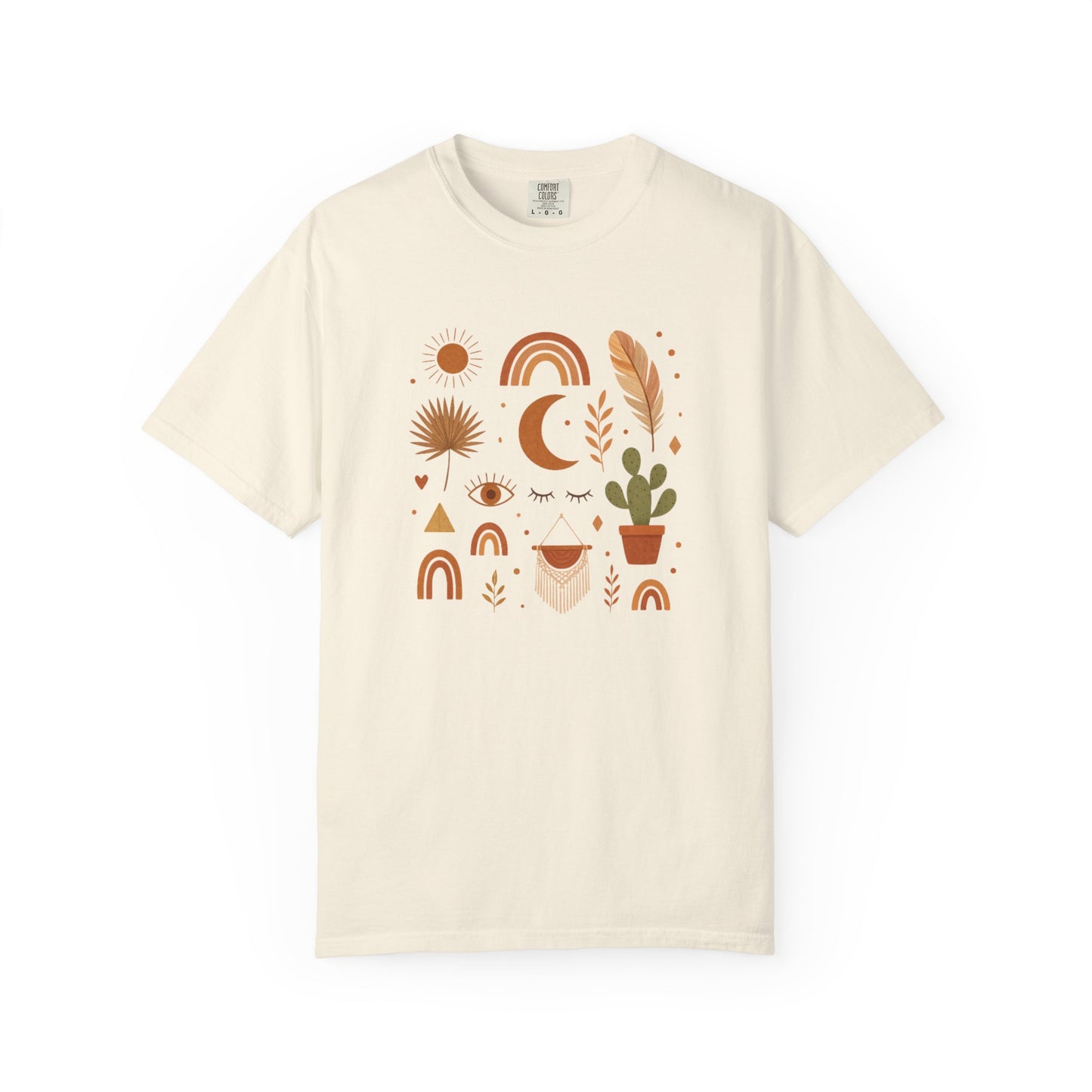 Boho Icons Mosaic T-Shirt | Crescent Moon Cactus Rainbows