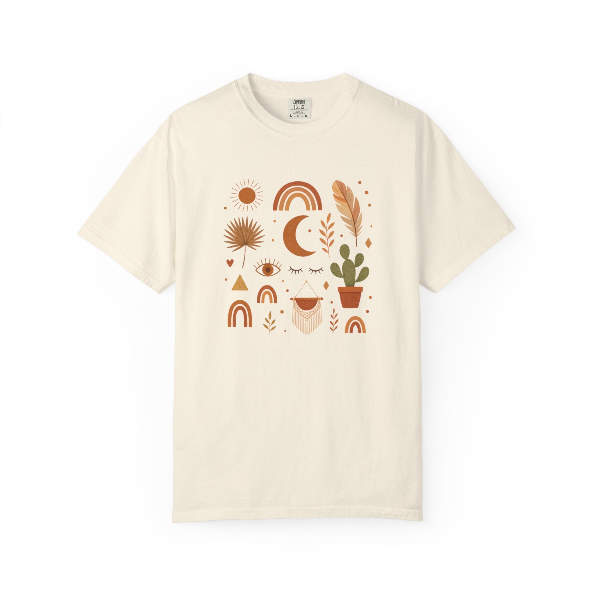 Boho Icons Mosaic T-Shirt | Crescent Moon Cactus Rainbows