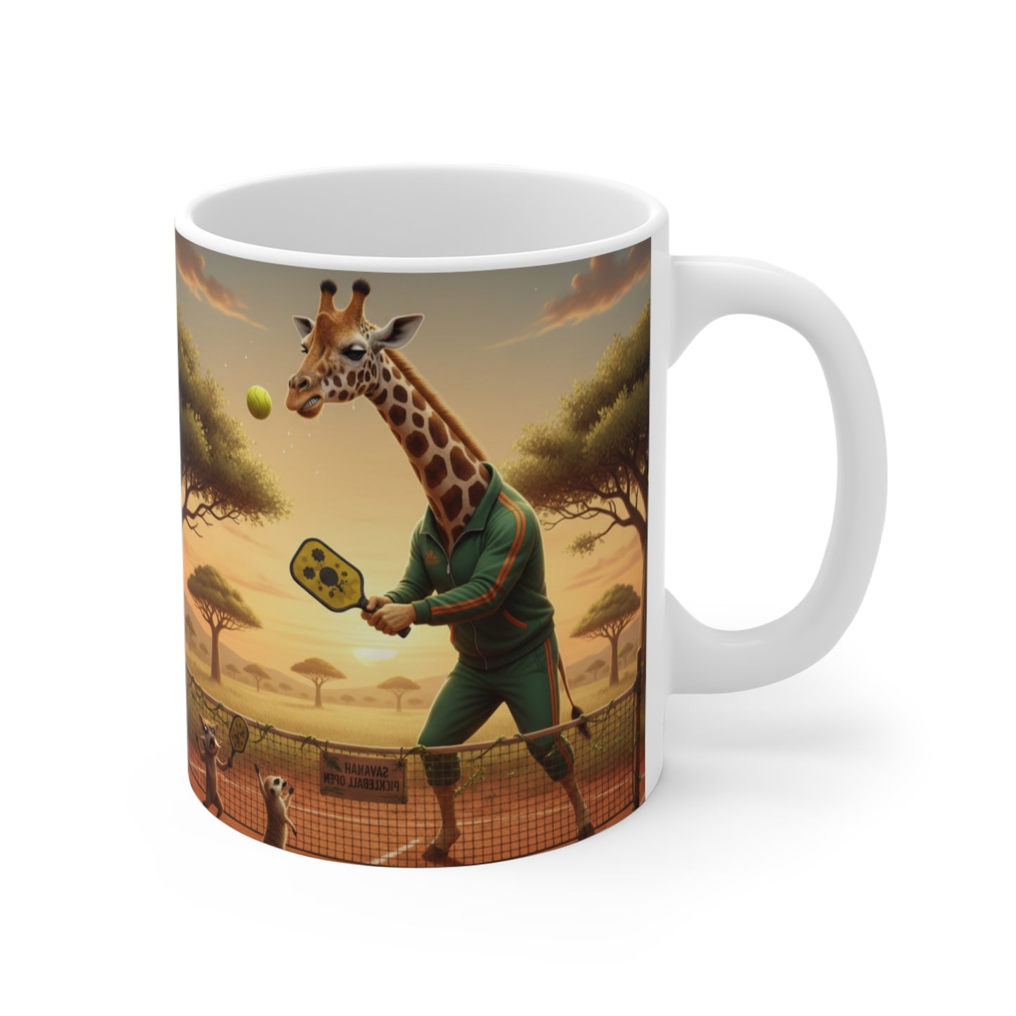 Giraffe Playing Pickleball Mug | Animal Sports Novelty Coffee Cup