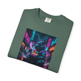 Neon Cyberpunk Capybara Cityscape T-Shirt | Futuristic Night Street Art