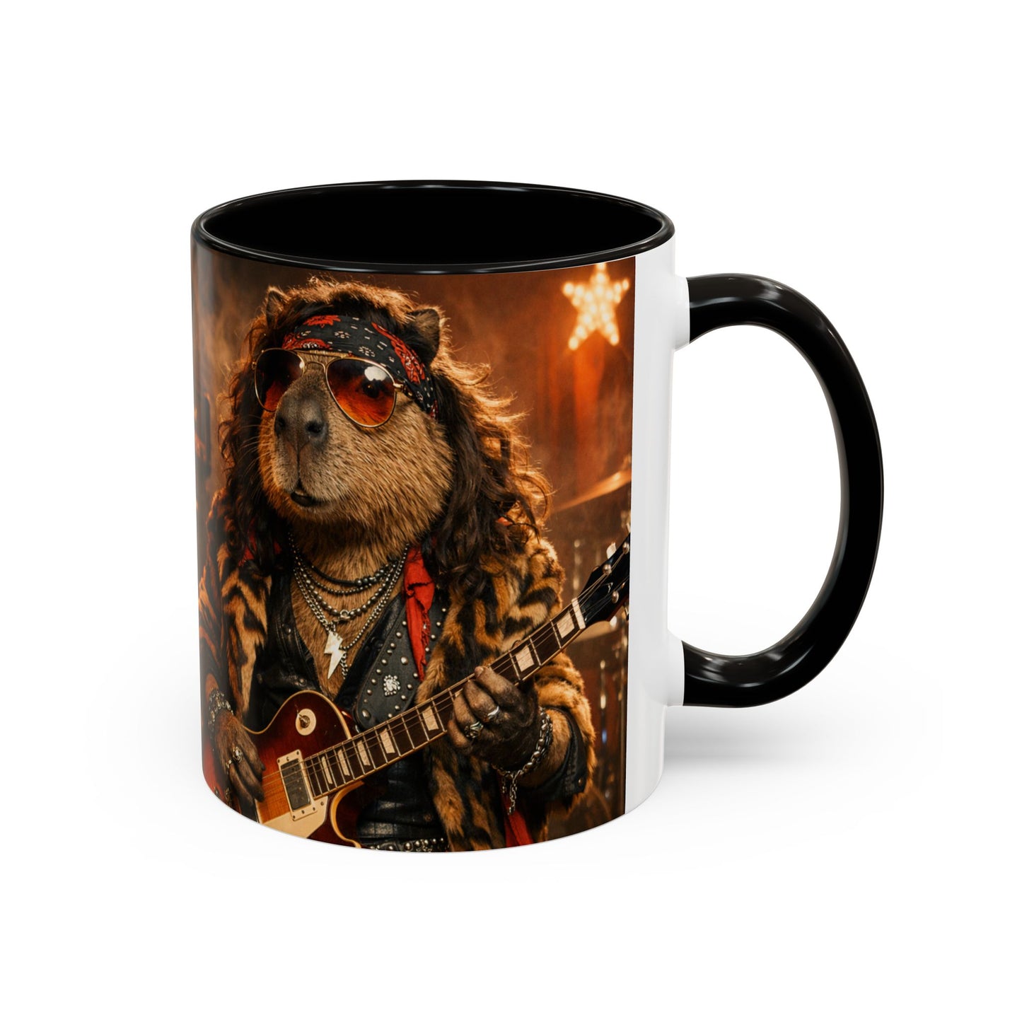 Rockstar Capybara with Guitar Mug | Color Accent Coffee Cup 11oz 15oz