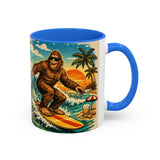 Surfing Bigfoot Mug | Retro Beach Sunset Bigfoot Wave Coffee Cup
