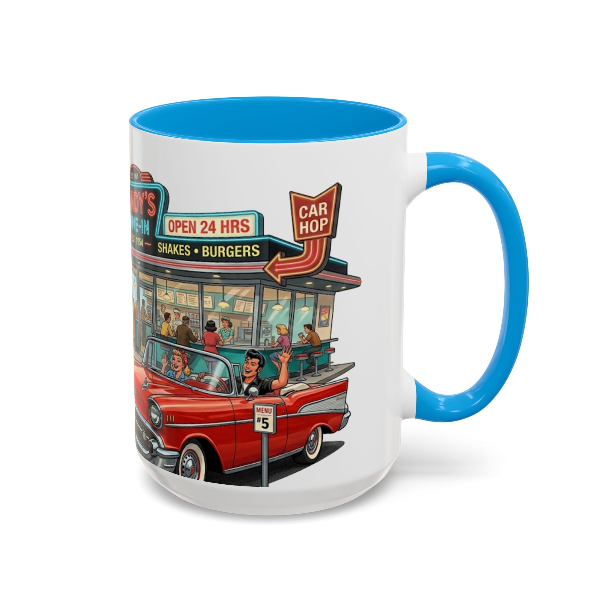 1950s Diner Scene Mug | Retro Car Hop Coffee Cup