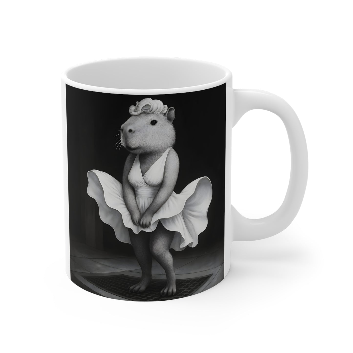 Capybara Dress Mug | Black and White Surreal Animal Art