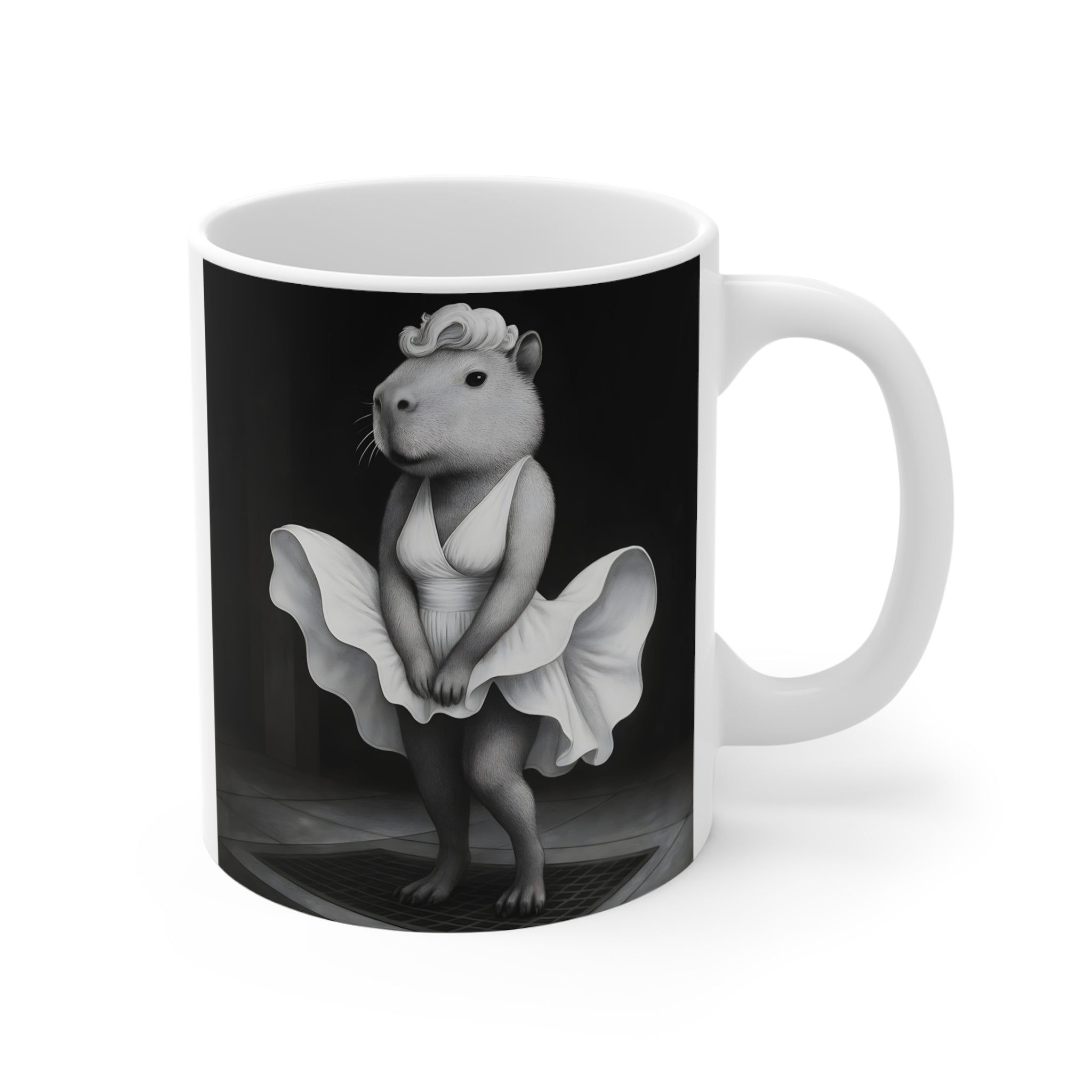 Capybara Dress Mug | Black and White Surreal Animal Art