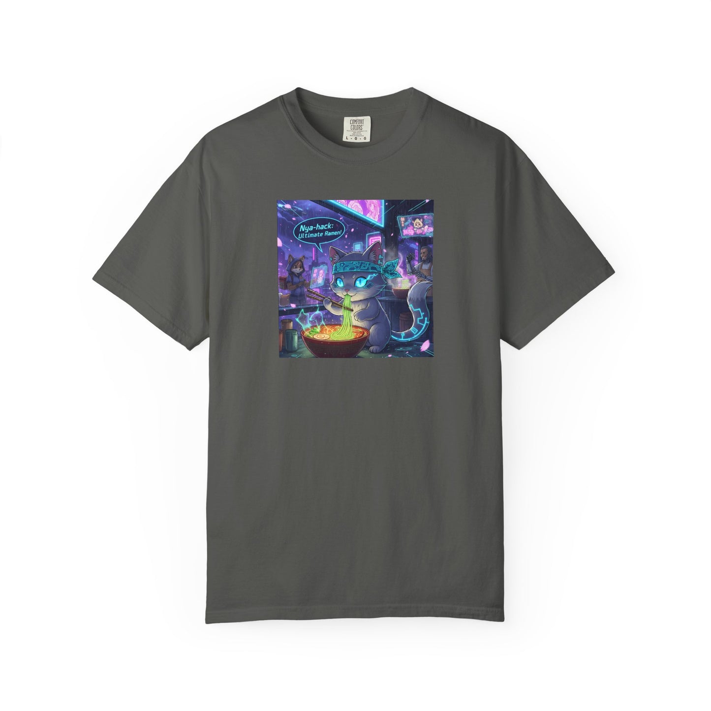 Cyberpunk Cat T-shirt | Neon Magic Potion Street Scene