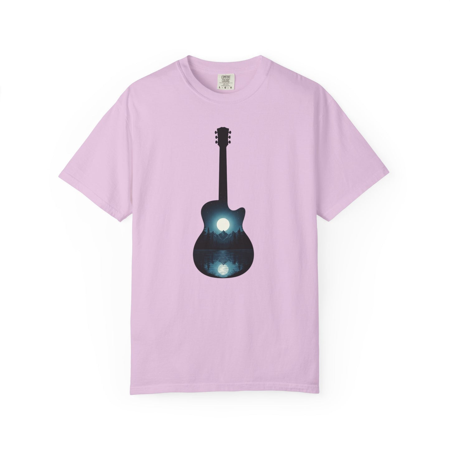 Moonlit Acoustic Guitar T-Shirt | Night Sky Guitar Silhouette