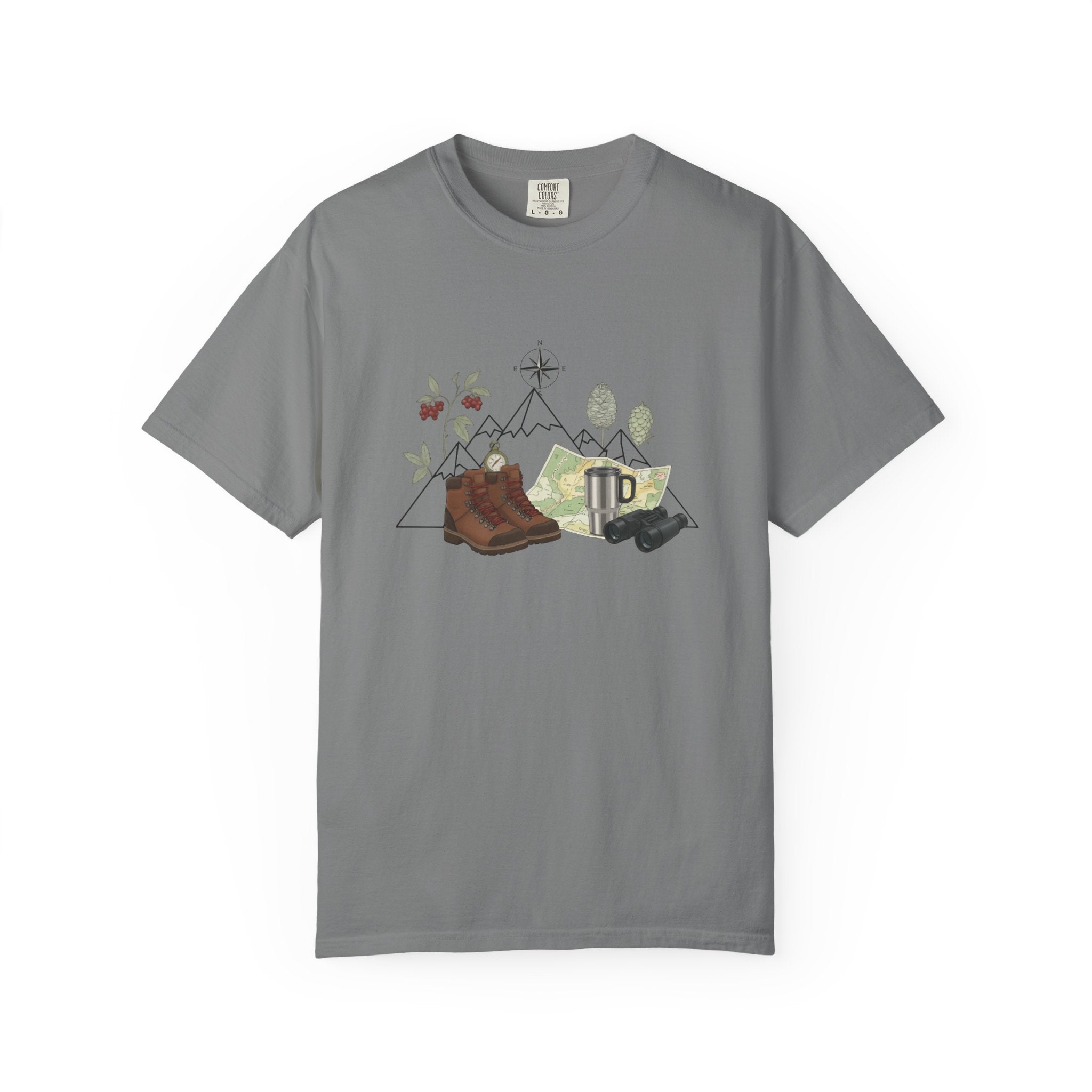 Camping Mountain Outdoors Graphic T-shirt | Hiking Boots Trees Flowers