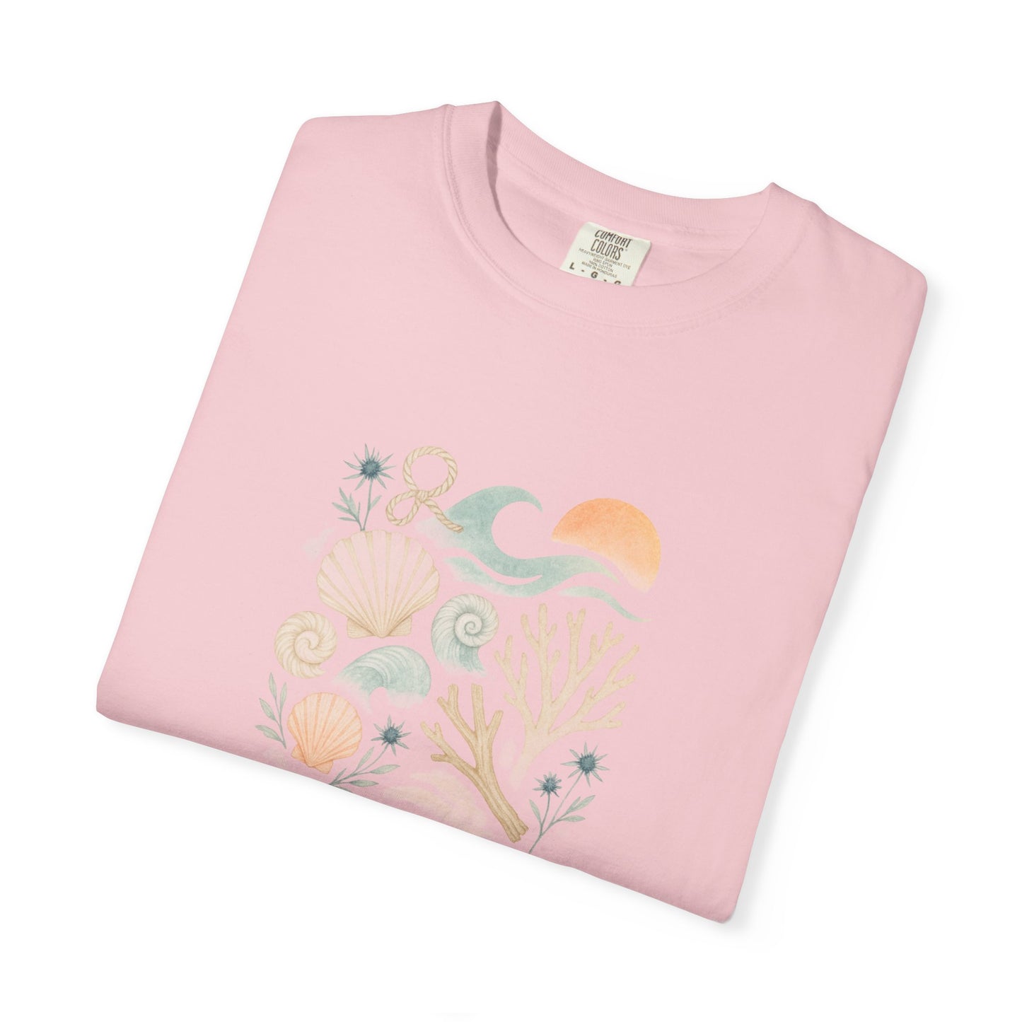 Coastal Seashells and Coral T-Shirt | Beach Wave Sunset Art