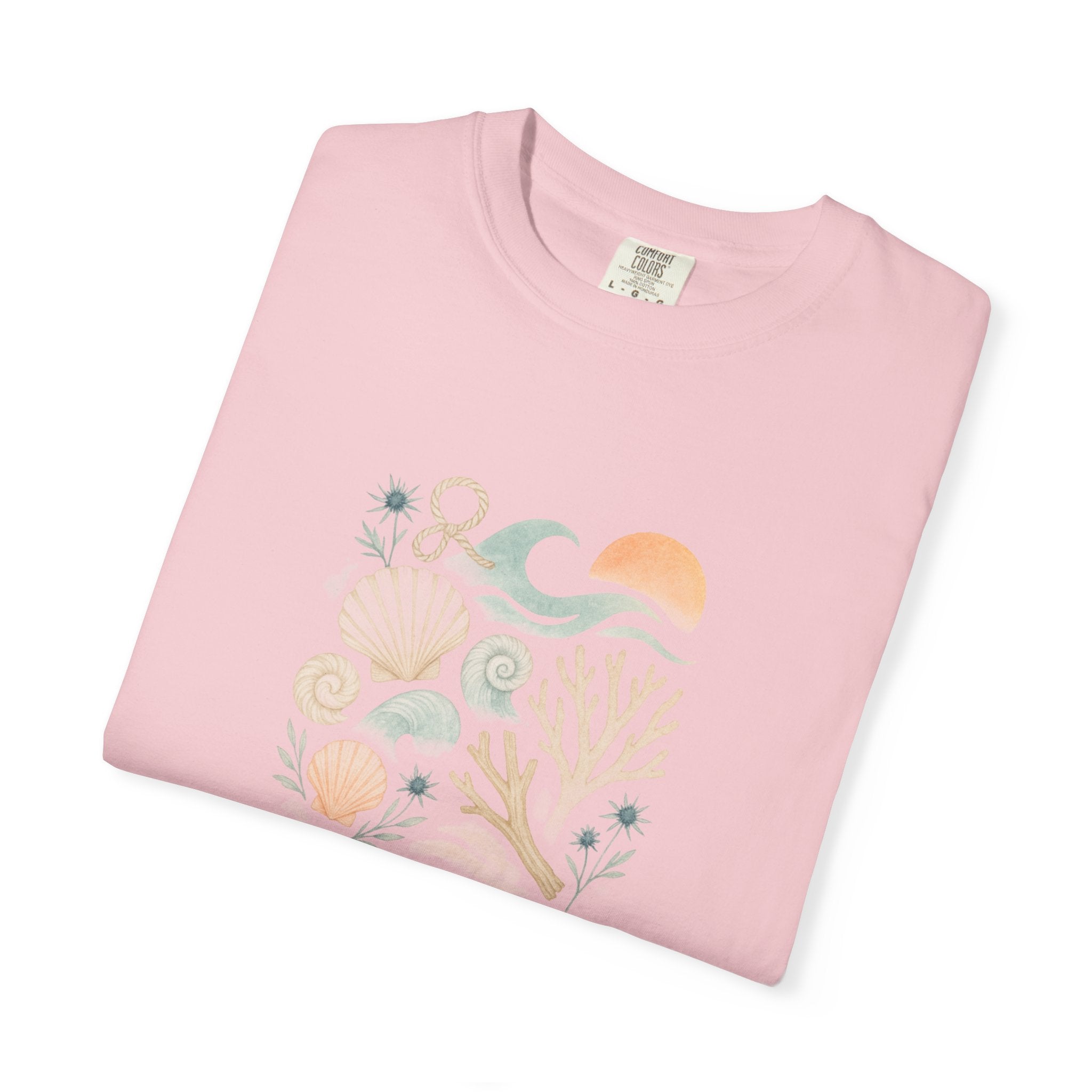 Coastal Seashells and Coral T-Shirt | Beach Wave Sunset Art