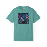 Neon Cyberpunk Capybara Cityscape T-Shirt | Futuristic Night Street Art