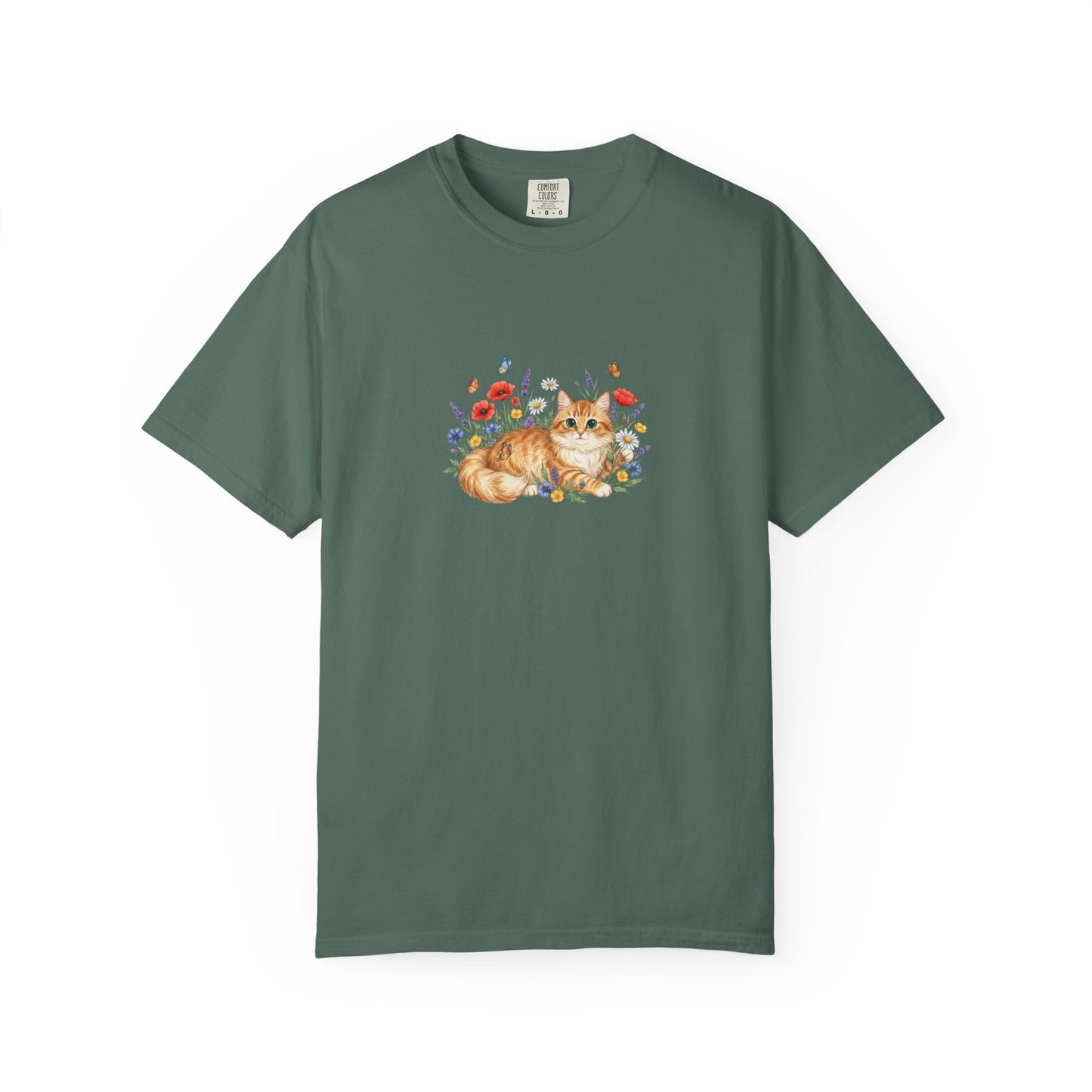 Orange Tabby Cat with Wildflowers T-Shirt | Floral Cat Tee