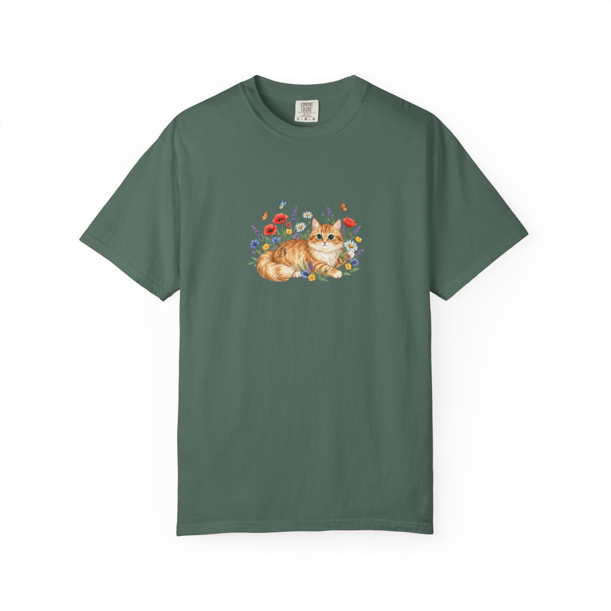 Orange Tabby Cat with Wildflowers T-Shirt | Floral Cat Tee