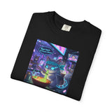 Cyberpunk Cat T-shirt | Neon Magic Potion Street Scene