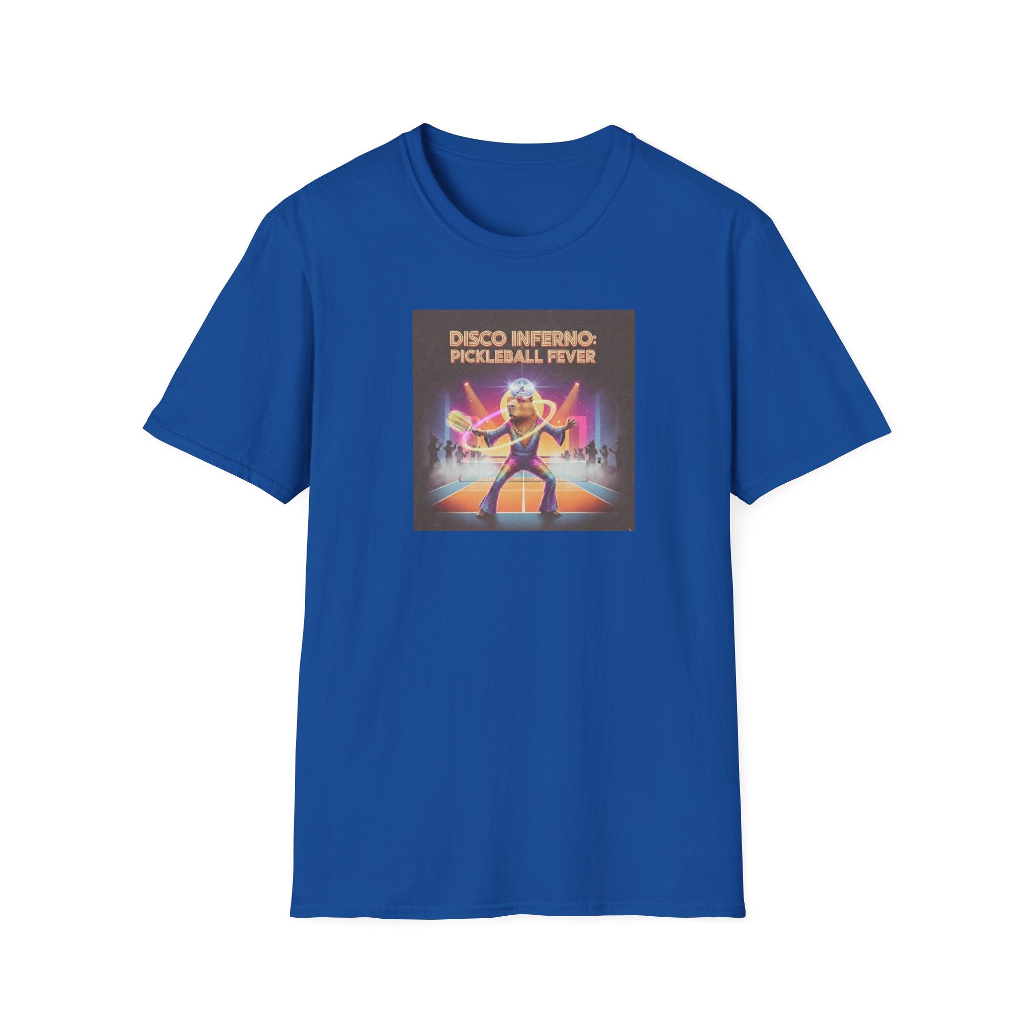 Disco Inferno Capybara Pickleball Fever T-Shirt | Retro 70s Dance Court Graphic