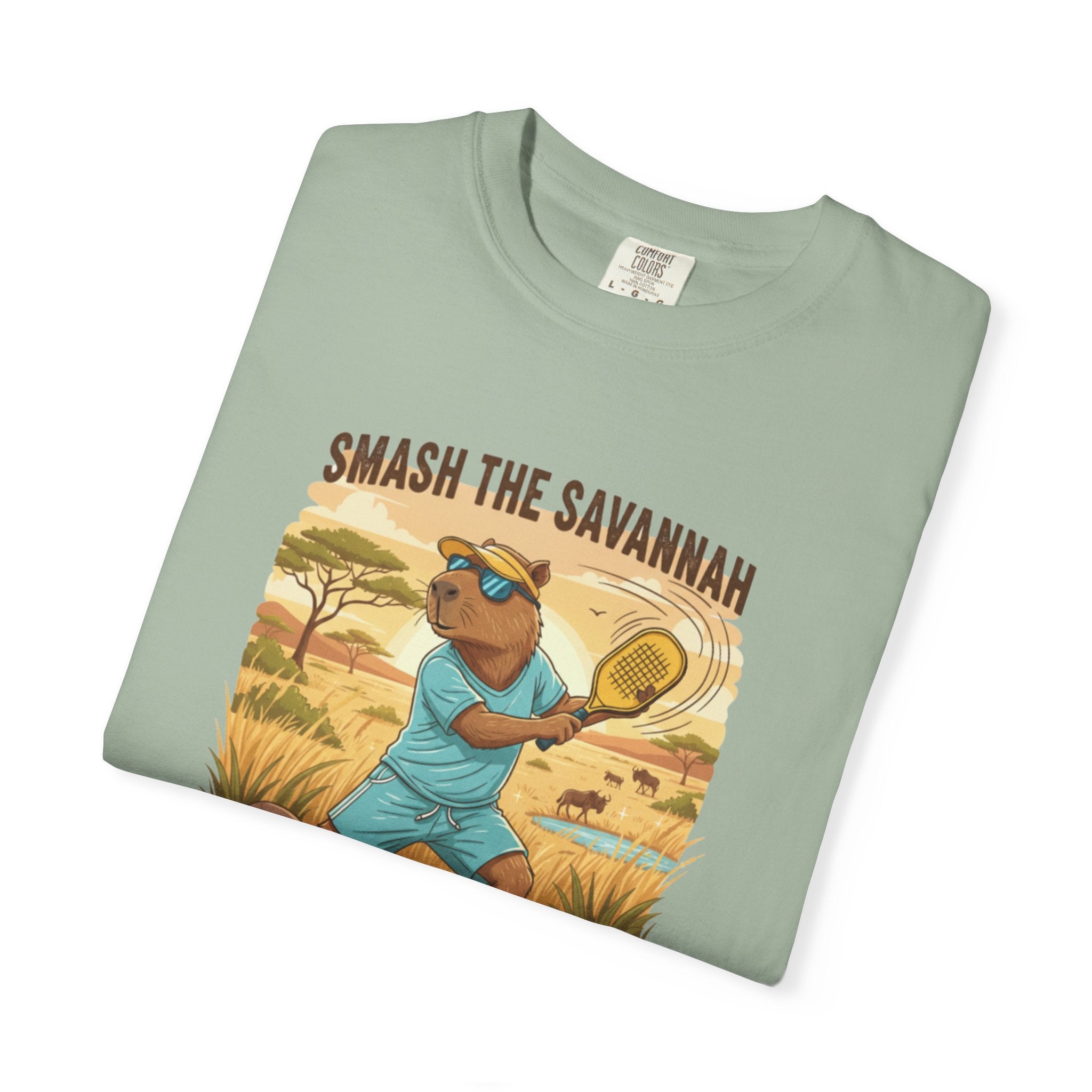 Smash the Savannah Capybara Pickleballer T-Shirt | Animal Sports Graphic Tee