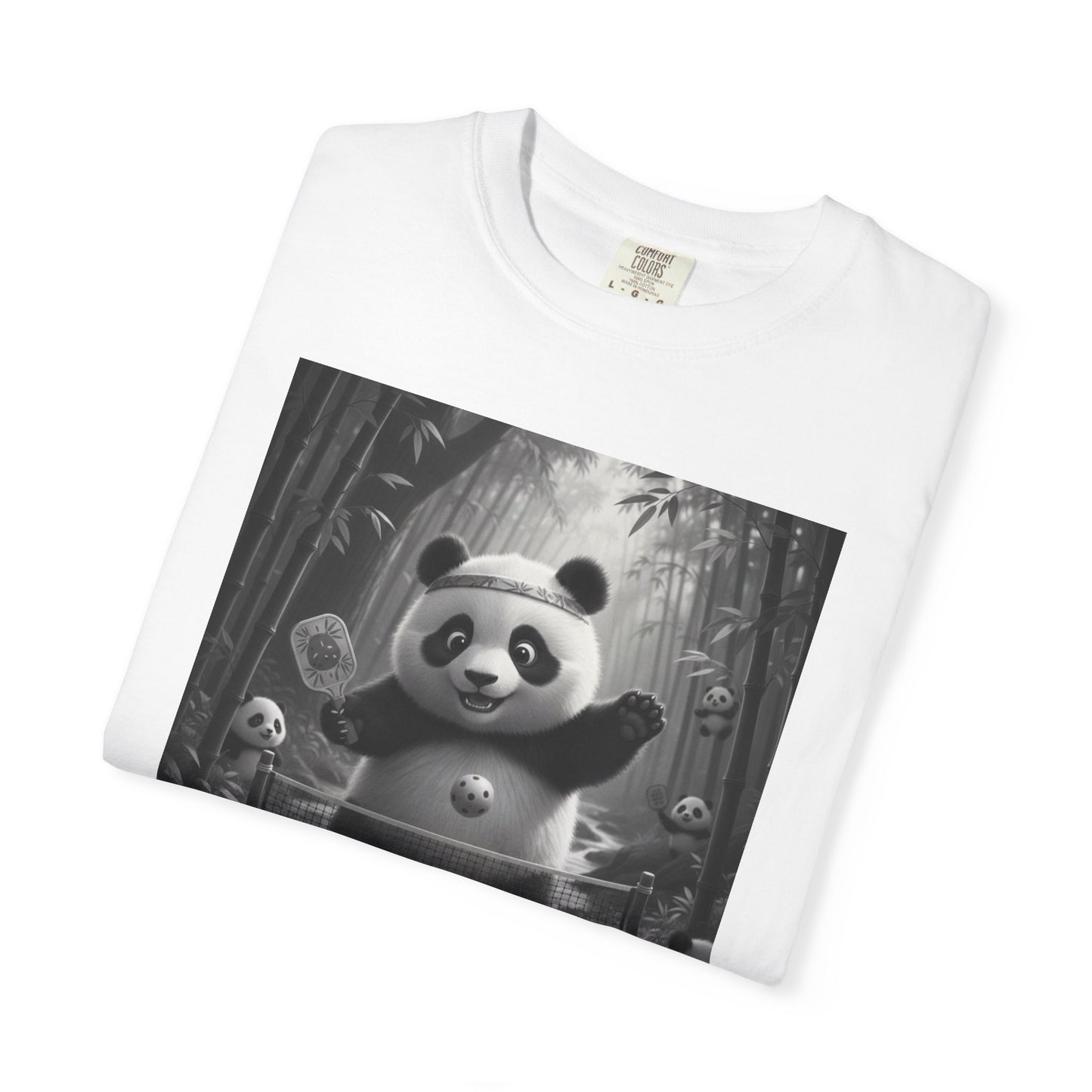 Panda Pickleball Bamboo Forest T-Shirt | Monochrome Kawaii Sports Decor