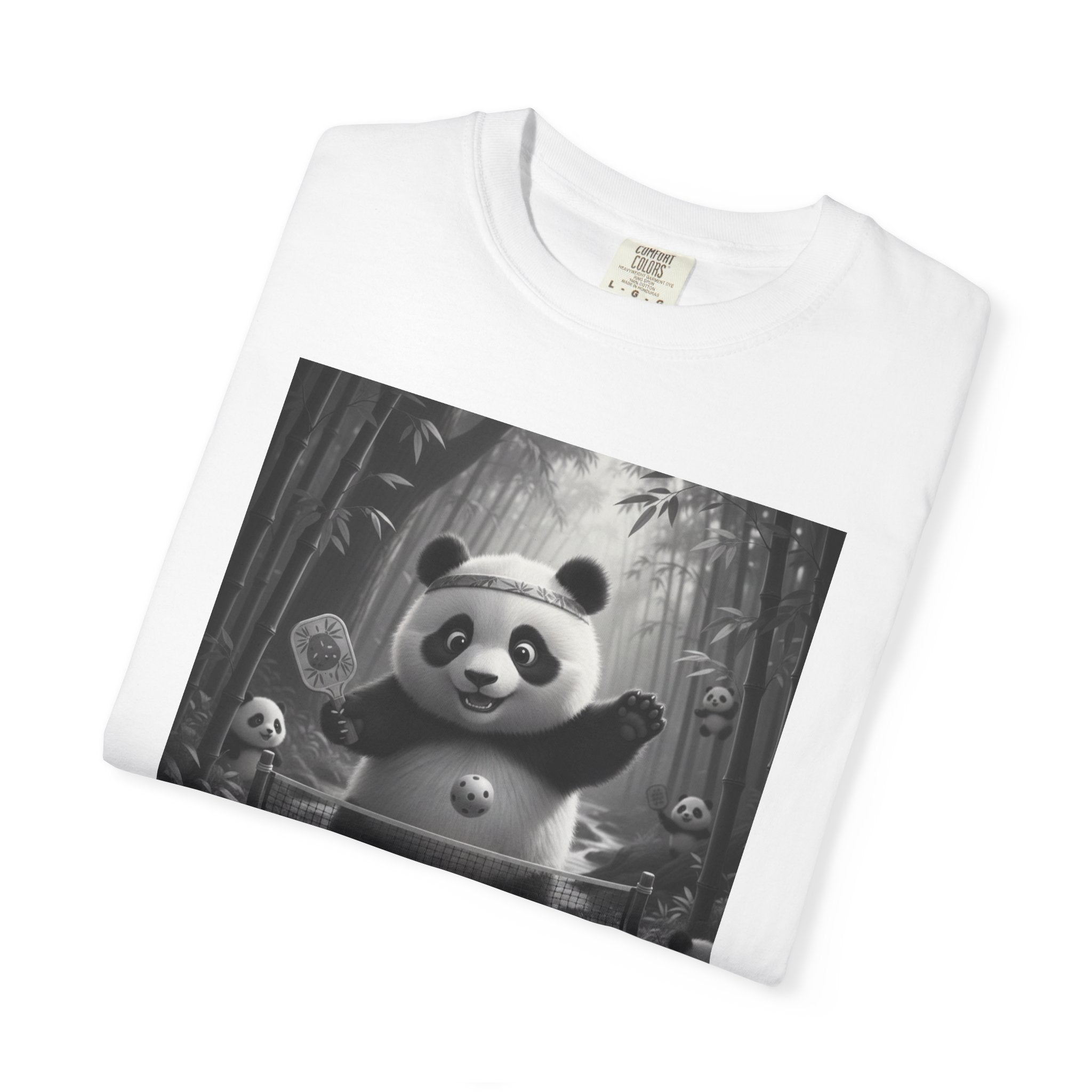 Panda Pickleball Bamboo Forest T-Shirt | Monochrome Kawaii Sports Decor