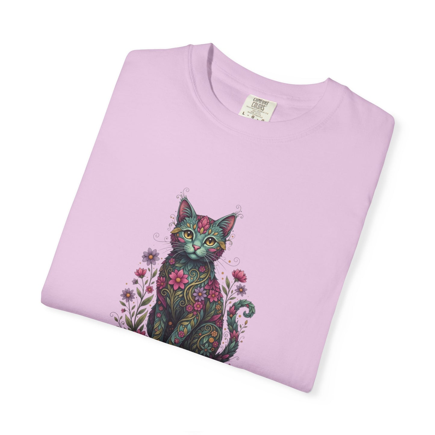 Floral Cat Illustration T-Shirt | Botanical Kitty Tee