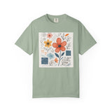Hand-drawn Watercolor Floral Doodles T-shirt | Linocut & Embroidery Texture