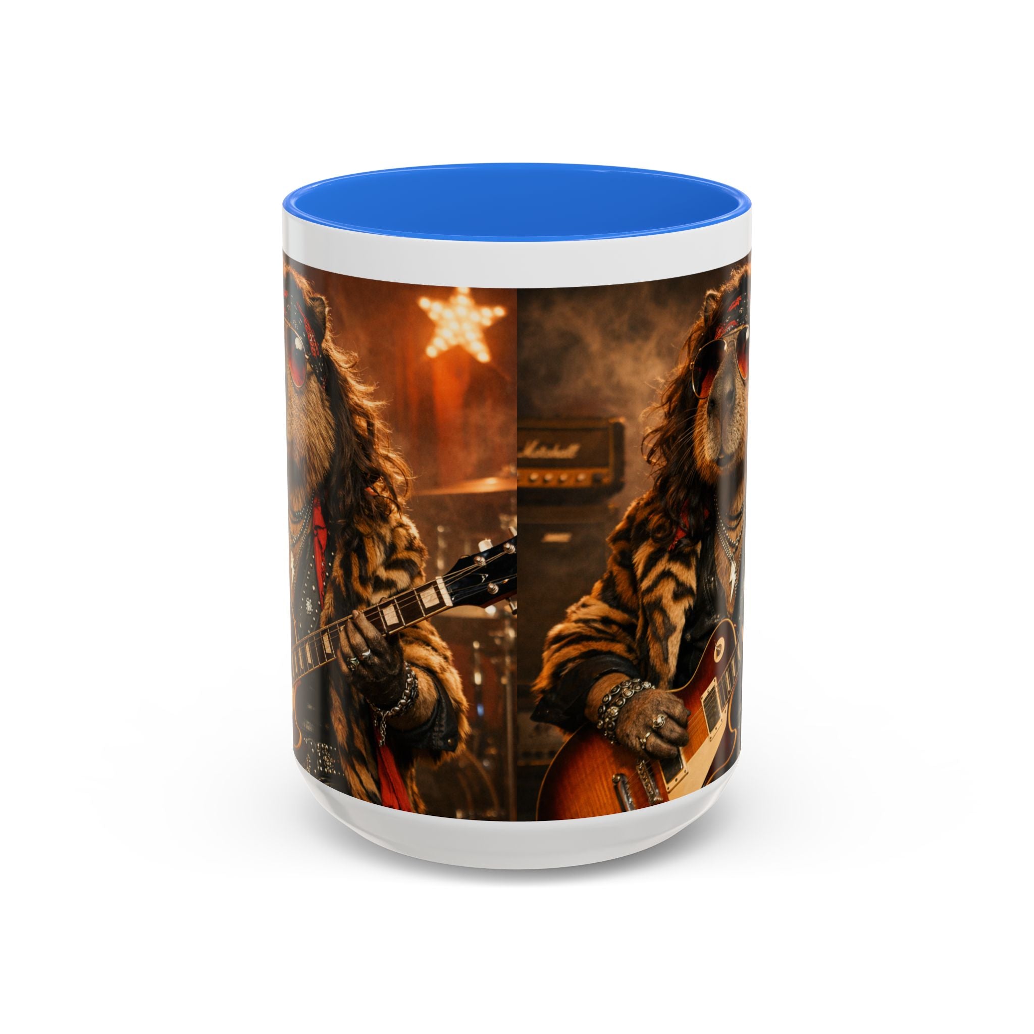 Rockstar Capybara with Guitar Mug | Color Accent Coffee Cup 11oz 15oz