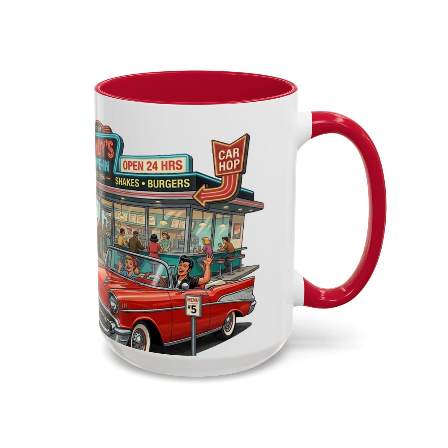 1950s Diner Scene Mug | Retro Car Hop Coffee Cup
