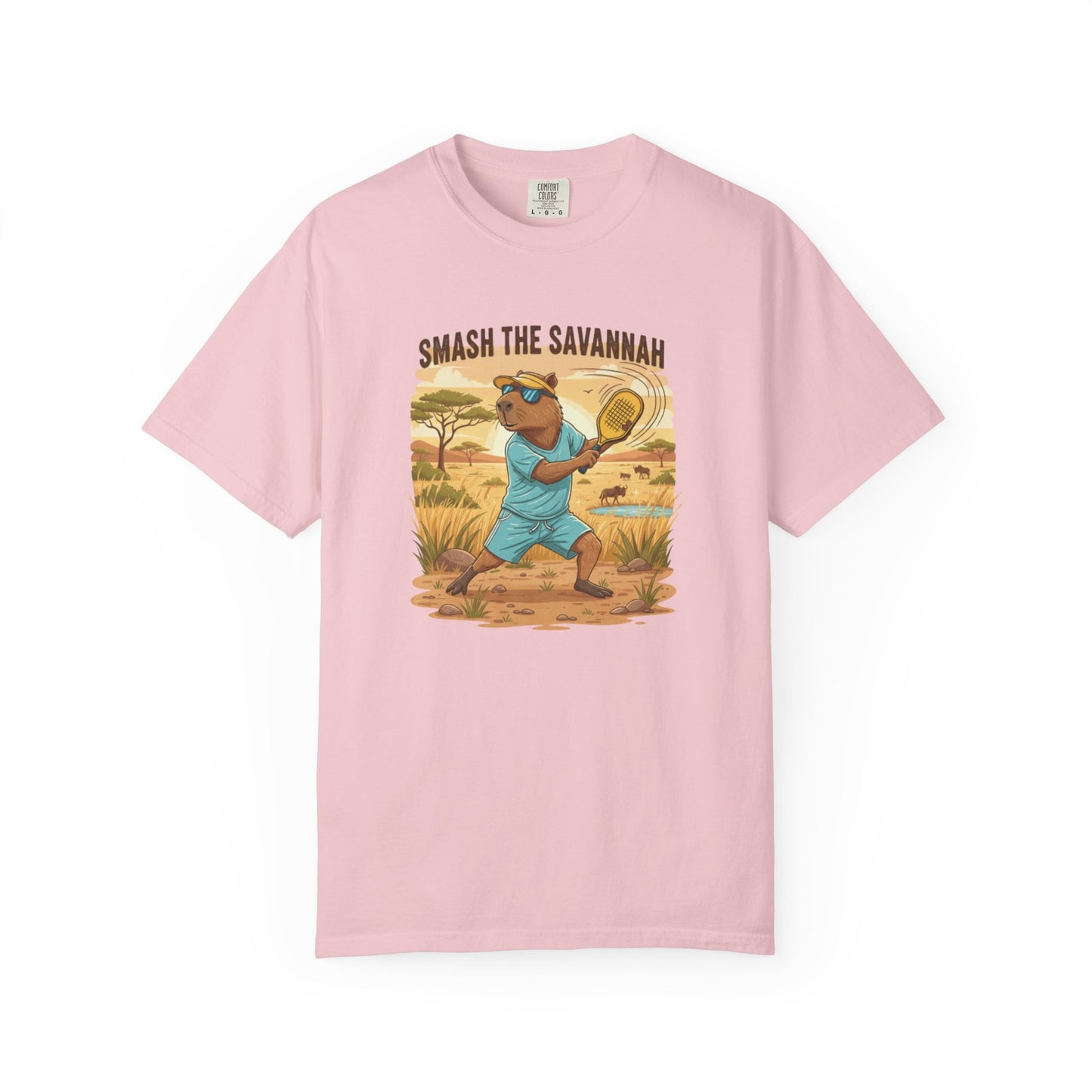 Smash the Savannah Capybara Pickleballer T-Shirt | Animal Sports Graphic Tee