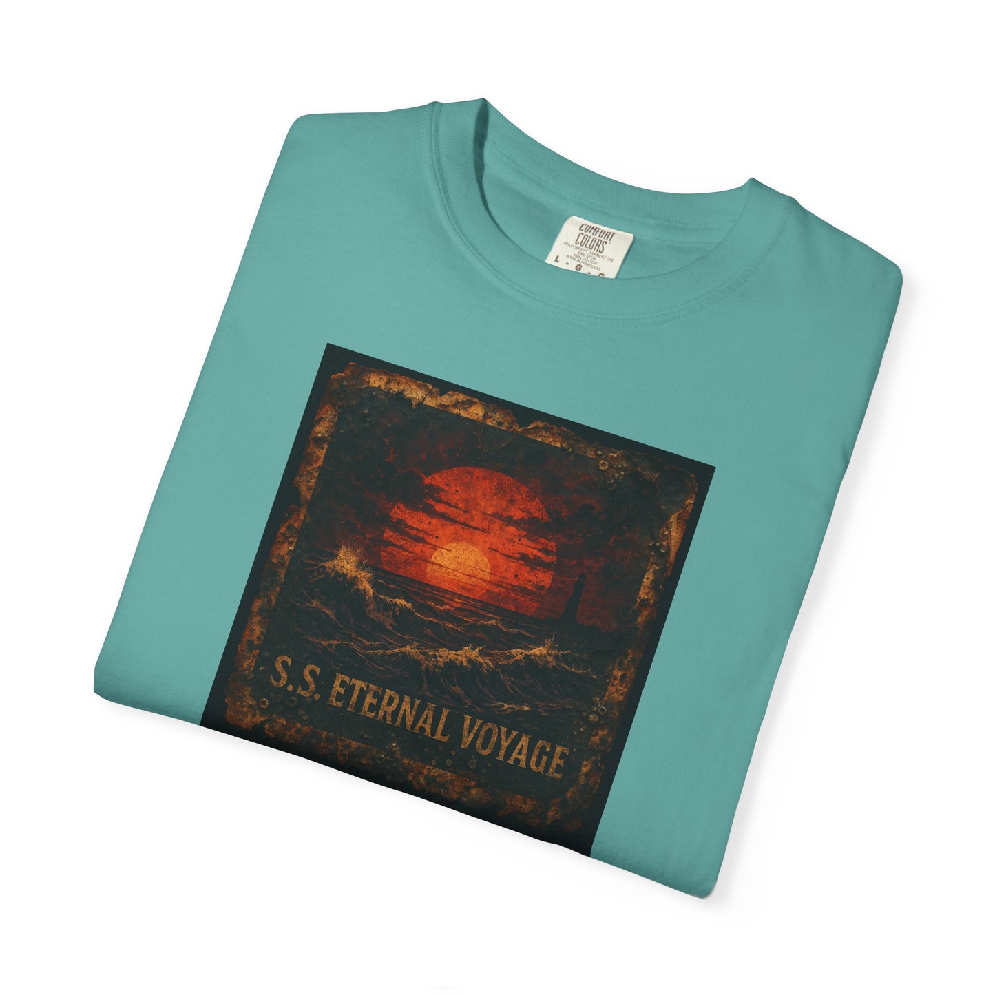 Eternal Voyage Sunset Illustration T-Shirt | Vintage Ocean Scene