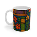 Stained Glass Floral Plant Pot Mug | Colorful Botanical Book Stack
