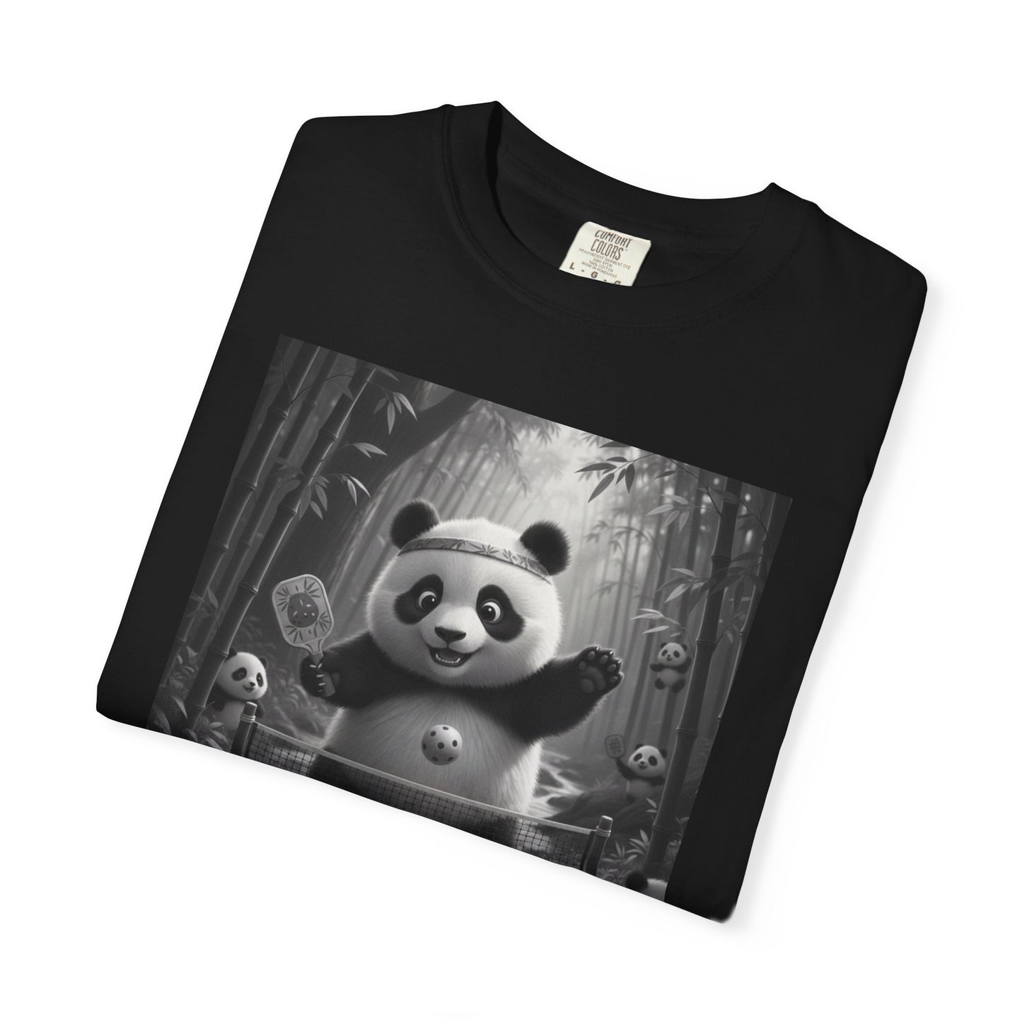 Panda Pickleball Bamboo Forest T-Shirt | Monochrome Kawaii Sports Decor