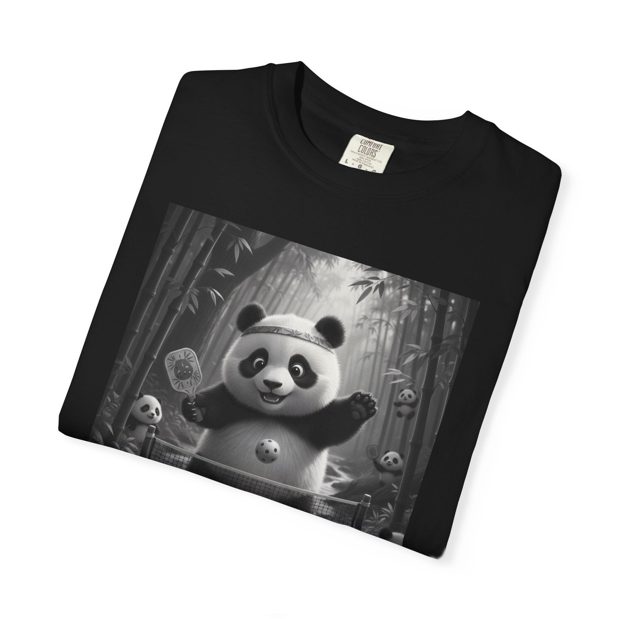 Panda Pickleball Bamboo Forest T-Shirt | Monochrome Kawaii Sports Decor