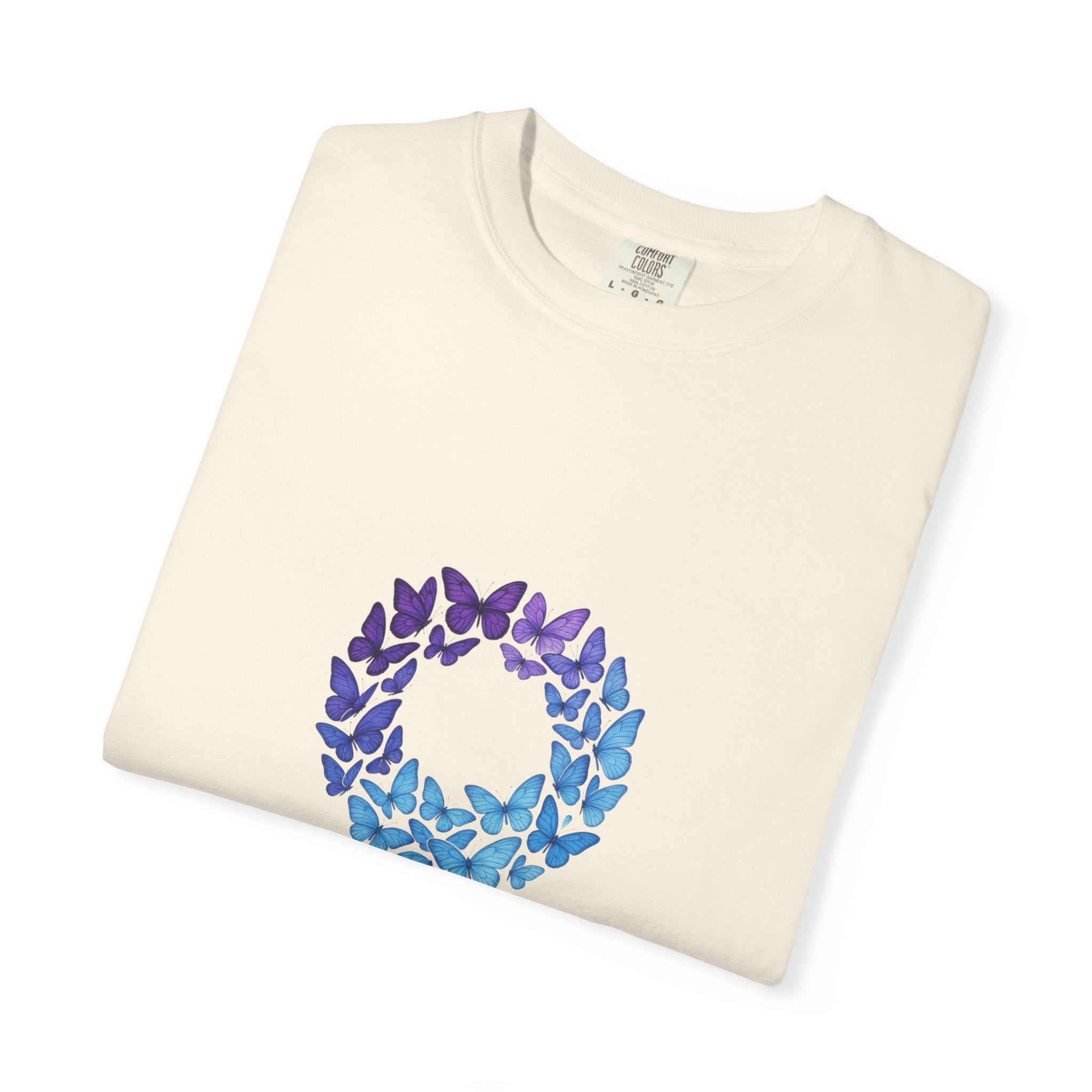 Blue Purple Butterfly Wreath T-shirt | Floral Circle Tee