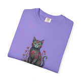 Floral Cat Illustration T-Shirt | Botanical Kitty Tee