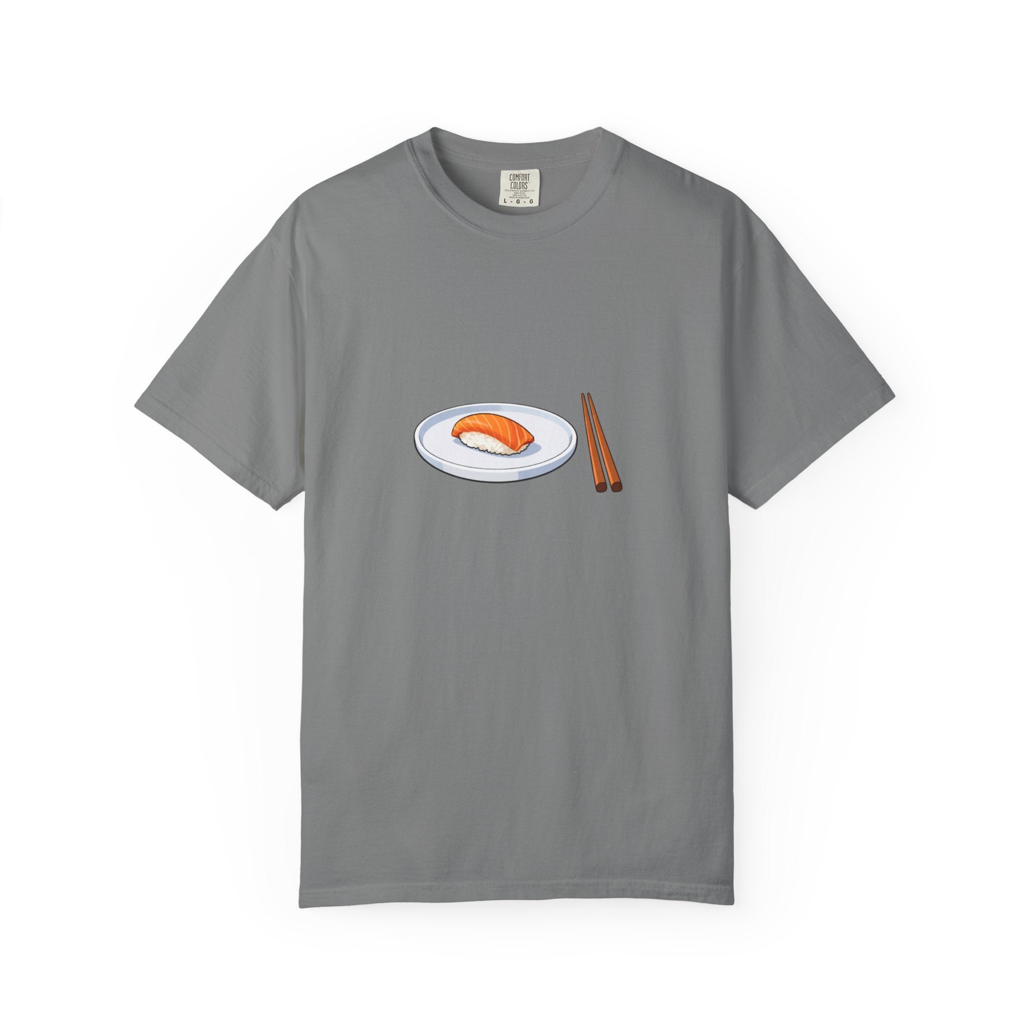 Salmon Nigiri Sushi plate with chopsticks T-shirt | sushi tee