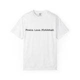Peace. Love. Pickleball. T-Shirt | Minimalist Text Tennis Paddle Shirt