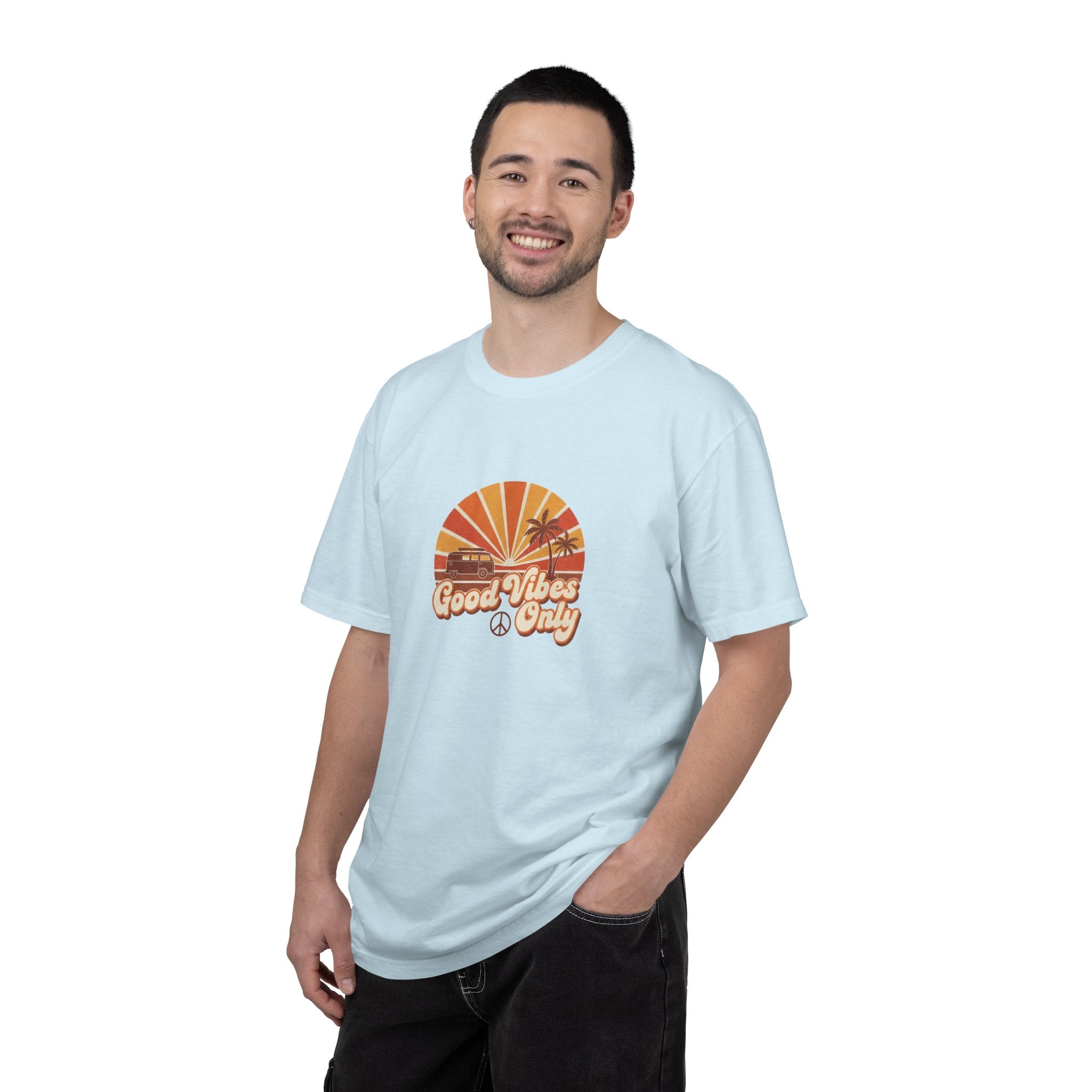 Good Vibes Only T-shirt | Retro Sunset Palm Peace Sign