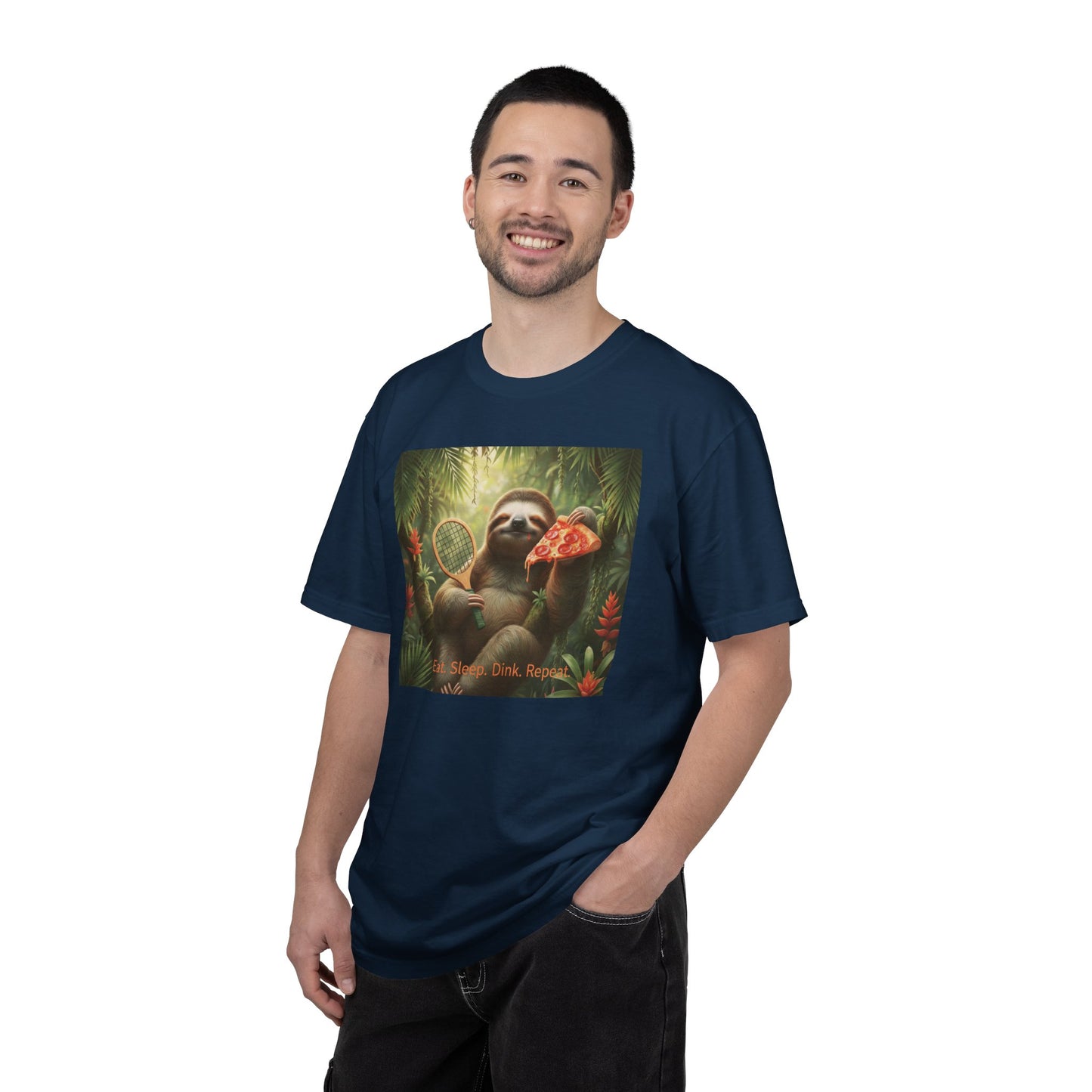 Sloth with Pizza and Pickleball Racket T-shirt | Eat Sleep Drink Repeat