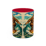 Surfing Bigfoot Mug | Retro Beach Sunset Bigfoot Wave Coffee Cup