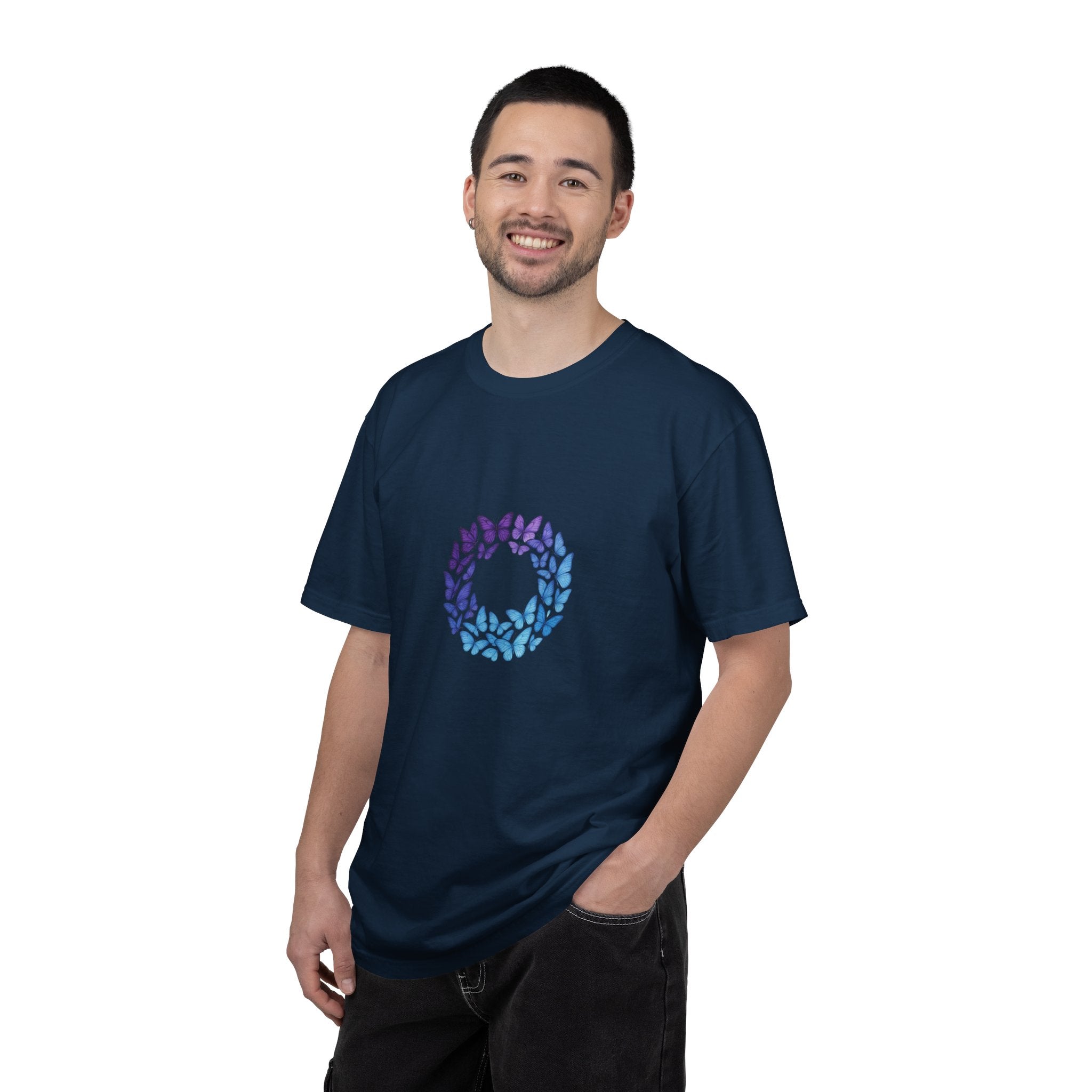 Blue Purple Butterfly Wreath T-shirt | Floral Circle Tee