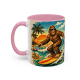 Surfing Bigfoot Mug | Retro Beach Sunset Bigfoot Wave Coffee Cup