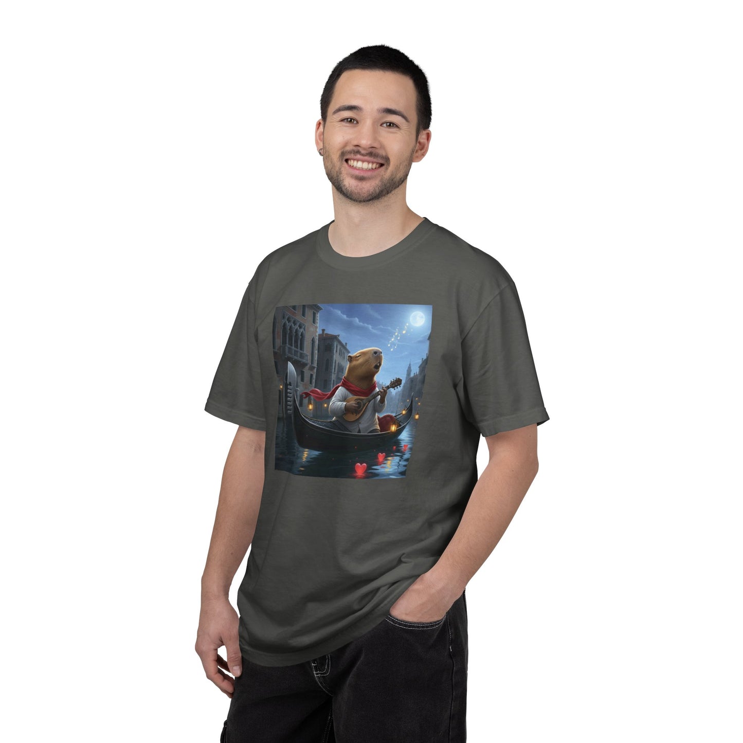 Capybara Gondolier Venice Night T-shirt | Romantic Venetian Canal Illustration