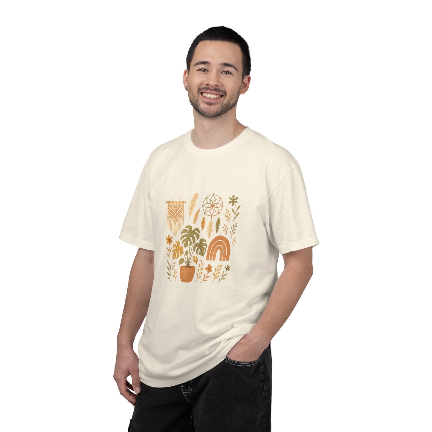 Boho Plants and Dreamcatcher T-Shirt | Rainbow, Monstera, Macrame