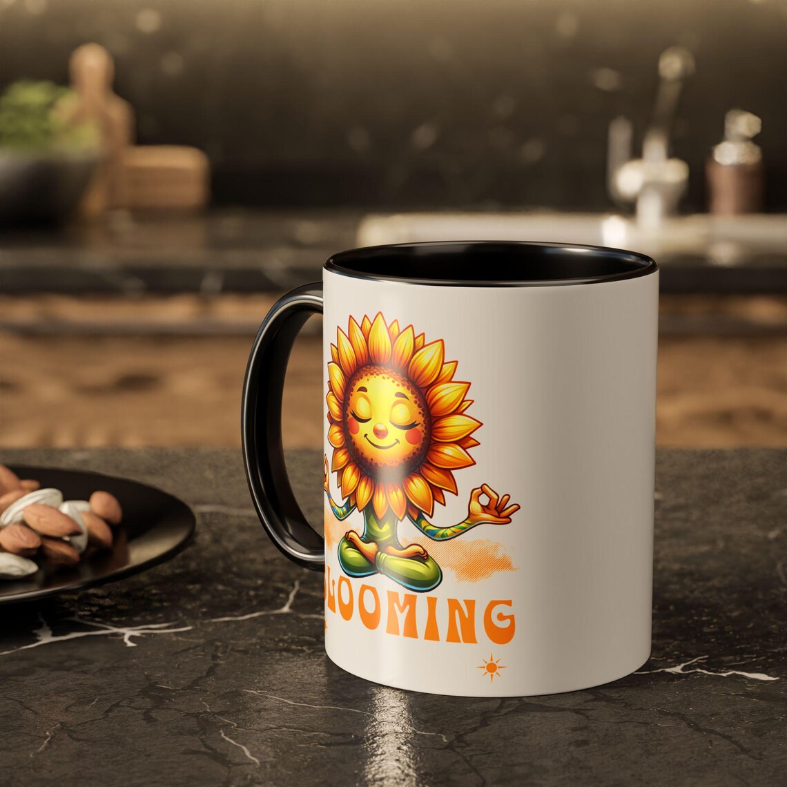 Blooming Sunflower Mug | Yoga Meditating Sunflower Ceramic Mug