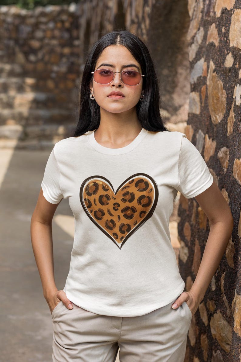 Leopard Print Heart T-shirt | Animal Print Heart Tee